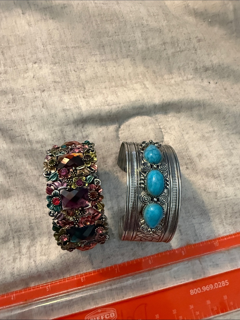 Turquoise Stone Silver Cuff Bracelet  & Pink and green bracelet. - Women Jewelry